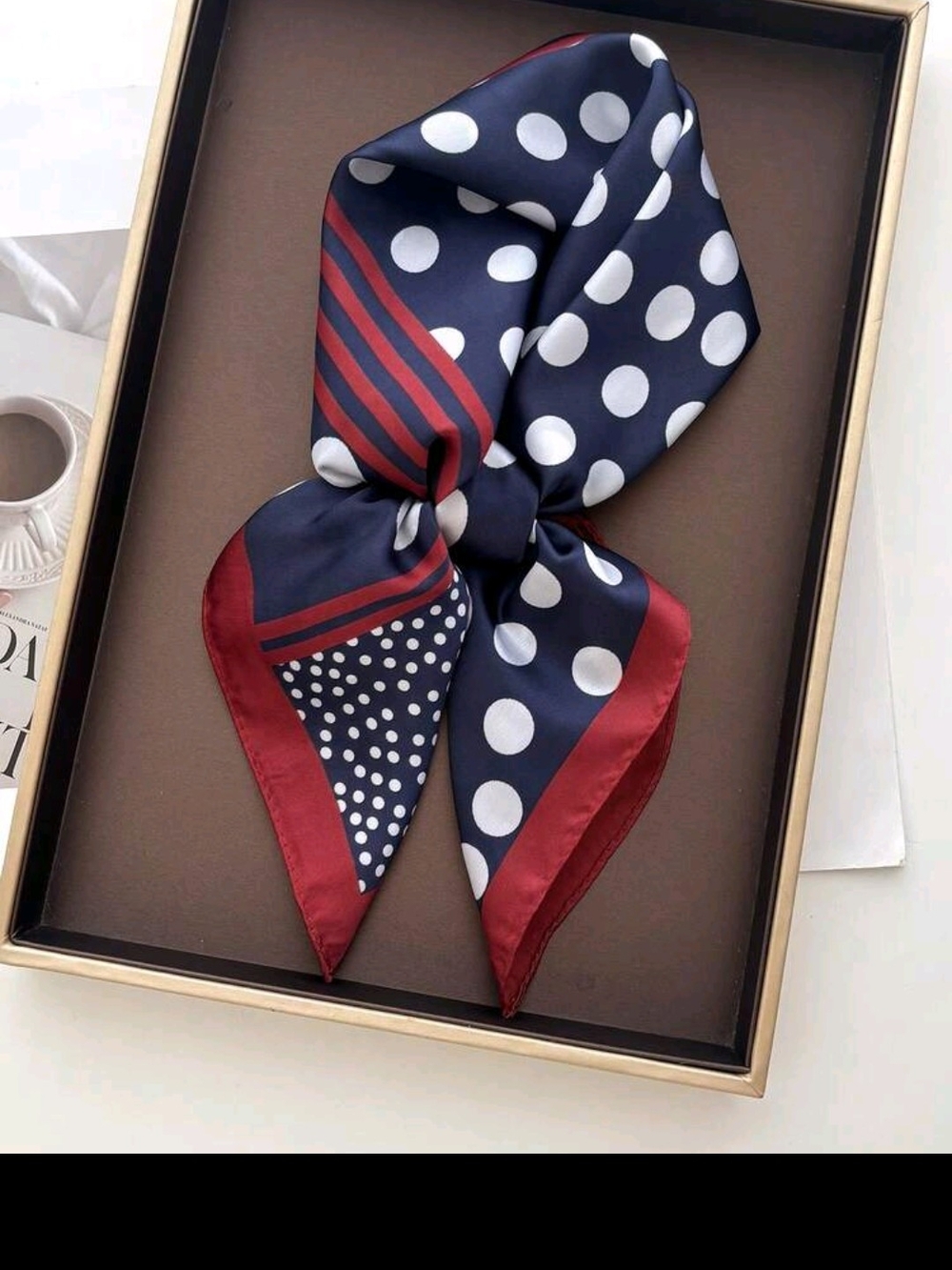 Polka Dot Navy & Burgundy Men's Silk Scarf 27.5"/27.5"